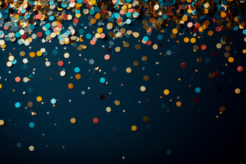Colorful confetti details from New Years celebration background with empty space for text  - obrazy, fototapety, plakaty