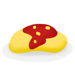 Omelet with Tomato Sauce on Dish Food Icon Graphic Clipart Cartoon