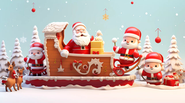 Happy new year and Merry Christmas festive design. Traditional holiday with Santa Claus and decoration.
