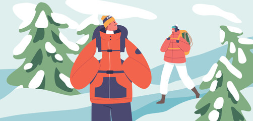 Couple of Climber Characters With Sturdy Backpacks and Gear, Ascend A Rugged Peak, Their Determination And Passion