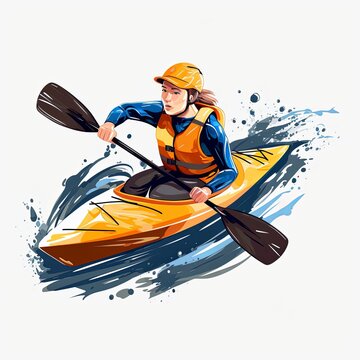 Generative AI image of a poses in Canoeing and Kayaking, white clean background