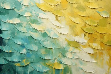 抽象油絵背景バナー）緑・黄色・ベージュの抽象的な斜めの波