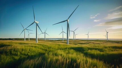 Wind power plant in a large field