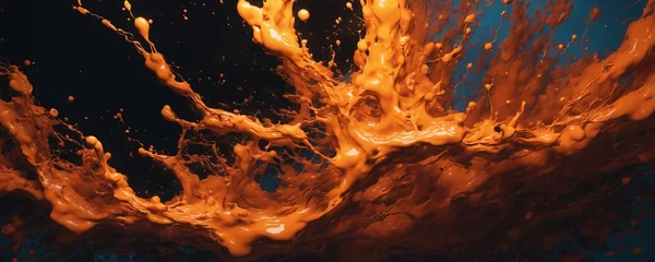 Foto op Canvas arafly shot of a splash of orange liquid on a black background © Lau Chi Fung