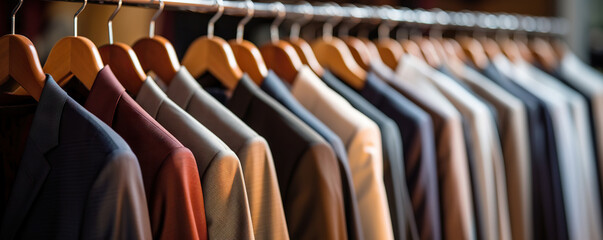 Men's suits on hangers in a store