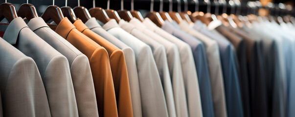Fototapeta premium Men's suits on hangers in a store