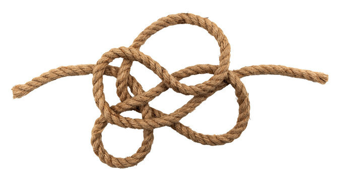 Jute rope with a knot or loop on a white background. Jute