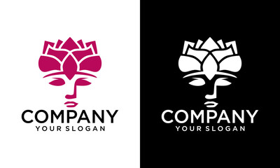 women face beauty with rose flower logo icon designs vector illustration