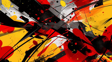 Red, Black and Yellow Backdrop Consisting of Broad Intersecting Slanted Paint Splatter