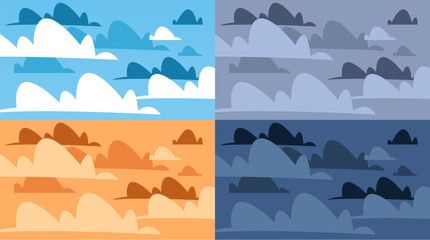 Sky different parts of day evening night sunset concept. Vector flat graphic design illustration