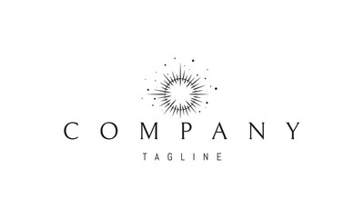 A vector logo with an abstract image of a shining sun against a background of stars.