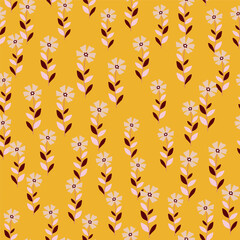Cute stylized ditsy flower seamless pattern. Decorative naive botanical backdrop.