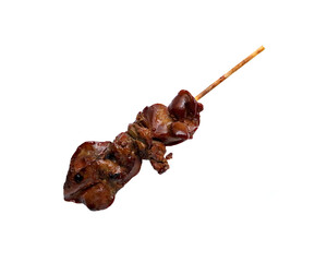 Chicken grilled stick or moo ping with bamboo stick isolate on a white background.