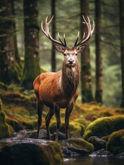 Naklejka na ściany i meble An antlered deer against a forest background