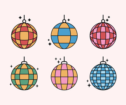 set of disco ball colorful icon vector design templates