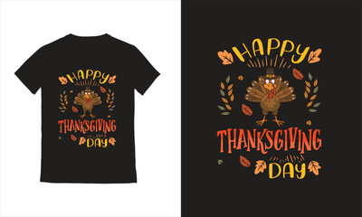 flat design Thanksgiving background with dried leaves, lettering, hand-drawn turkey