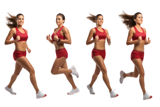 woman in running position on transparent background