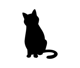 Black cat icon. Sitting cat silhouette illustration.