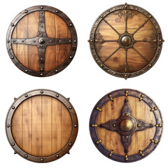 Round Wooden Shield Set Isolated on Transparent Background
 - obrazy, fototapety, plakaty
