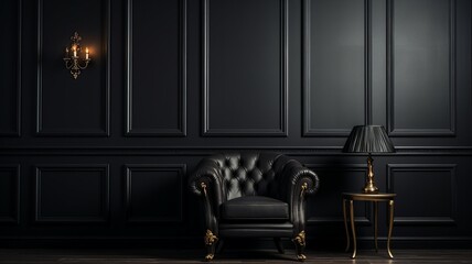 Black Elegant Luxus Sofa with a dark Living Background