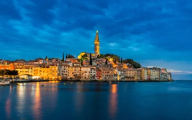 Foto op Canvas Rovinj, Croatia. Beautiful romantic old town of Rovinj at night, Istria Peninsula, Croatia, Europe. © majonit
