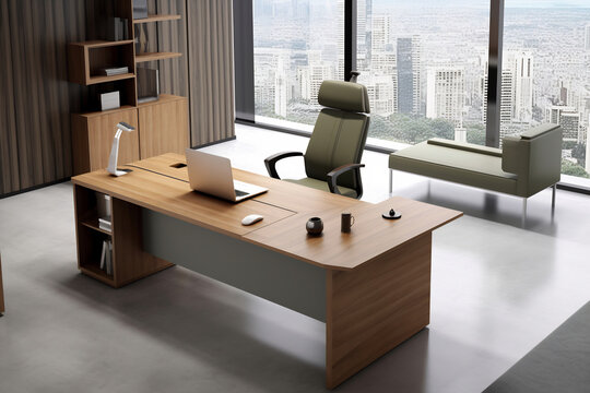 Interior of modern office with computer on desk