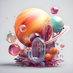 テクノロジーを水の泡のような球体の集合が綺麗なバランスで浮かんでいる様子で表現した絵