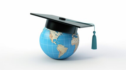 3d Globe Wearing Toga Academic Hat Hologram Illustration