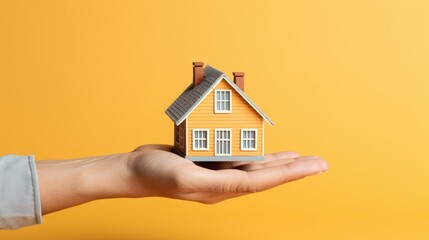 Hand Holding a 3d Miniature House Real Estate in Blank Background