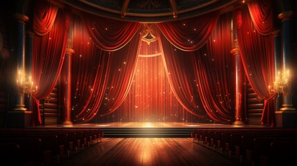 Theater cinema curtains with focus light vector illustration.