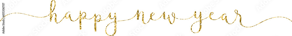 Wall mural happy new year gold glitter brush calligraphy banner on transparent background - Wall murals