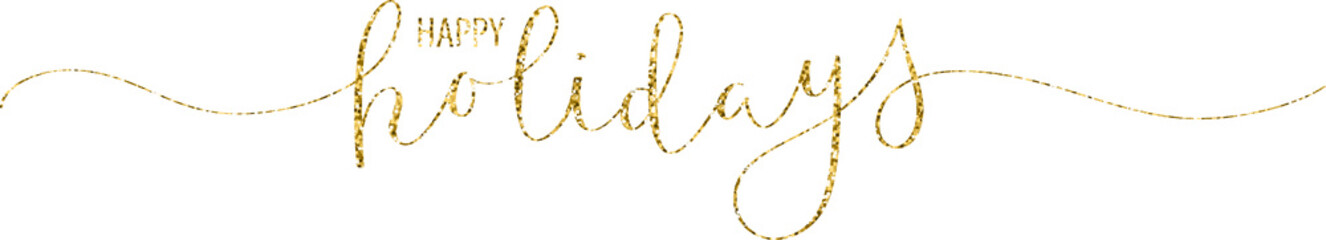 HAPPY HOLIDAYS gold glitter brush calligraphy banner on transparent background