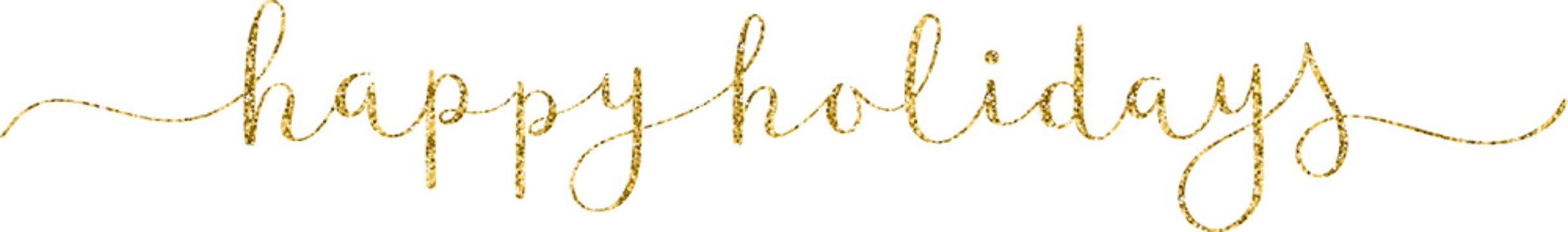 HAPPY HOLIDAYS gold glitter brush calligraphy banner on transparent background