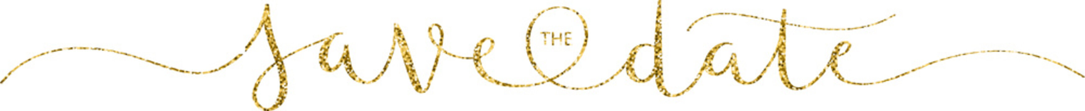 SAVE THE DATE gold glitter brush calligraphy banner on transparent background