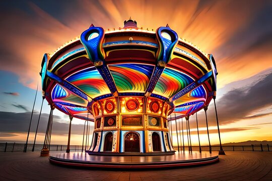 carousel  in the park sparkling with cieling lights attractive view  