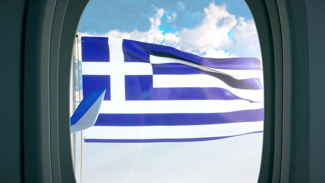 Grecee Flag From Airplane Window,Animation.Full HD 1920&times;1080. 11 Second Long.