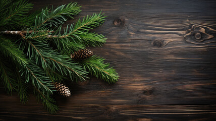 Rustic Wooden Background with Spruce Branch