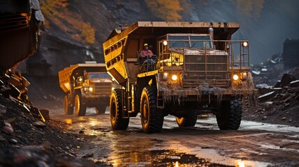 In a mine pit, a dump truck.