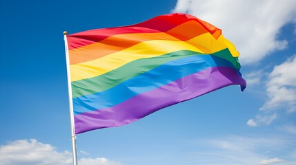 Rainbow flag, a symbol for the LGBT community, waving in the wind with a cloudy background ai generated