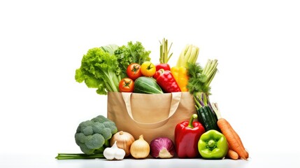 Shopping Bag Full of Fresh Mix Vegetable Organic Food Background