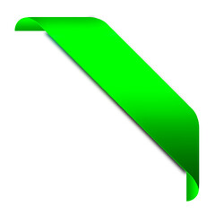 Corner green ribbon or banner with transparent background.