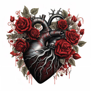 floral heart gothic anatomical Generative AI