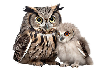 Obraz premium Owl with its owlet, cut out