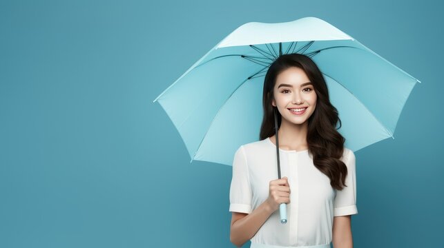 Female Holding Umbrella in Isolated Background