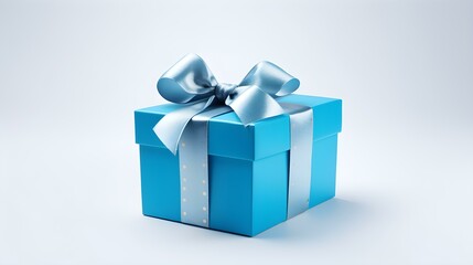 Obraz premium Blue Gift Box in front of a light Background with Copy Space. Festive Template for Holidays and Celebrations