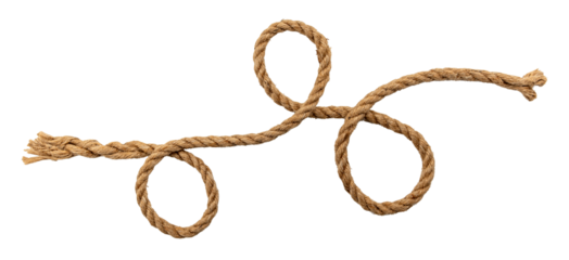 Rope made of jute in loops and knots on a white background. Linen twisted rope isolate