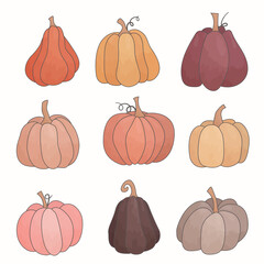 Set of elements. Pumpkins of different colors.