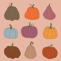 Set of elements. Pumpkins of different colors.