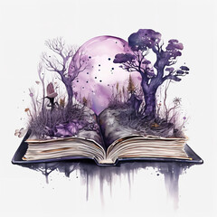 fantasy book purple forest Generative AI - obrazy, fototapety, plakaty