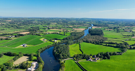 Aerial photo of The River Bann from Lough Neagh at Portna Lock Kilrea Co Derry Antrim Northern Ireland - obrazy, fototapety, plakaty